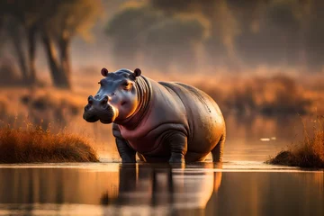 Foto op Canvas hippopotamus in water © qaiser
