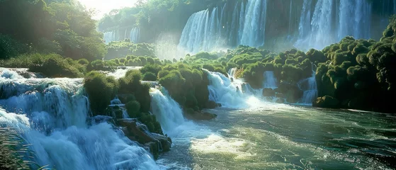 Papier Peint photo autocollant Brésil Iguazu Falls, where thundering cascades meet emerald pools, Argentina-Brazil