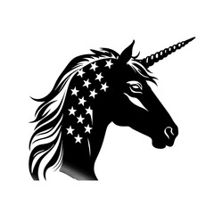 Black silhouette, tattoo of an unicorn on white isolated background. Vector.
