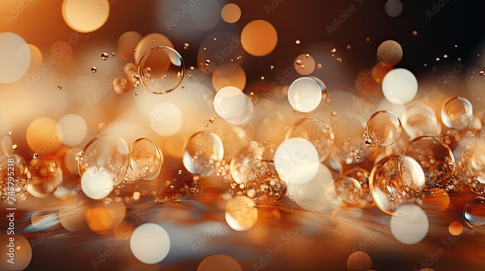 Poster a multitude of gold bubbles float gracefully in the air, catching the light and creating a mesmerizi