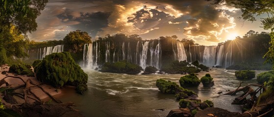 Iguazu Falls, where thundering cascades meet emerald pools, Argentina-Brazil - obrazy, fototapety, plakaty