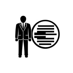 Black silhouette, tattoo of a man in a suit at the wheel on white background. Vector.