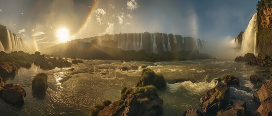 Iguazu Falls, where thundering cascades meet emerald pools, Argentina-Brazil - obrazy, fototapety, plakaty