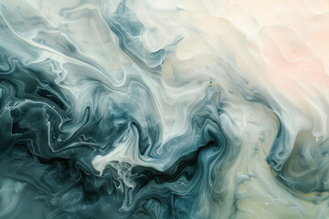 Obraz premium Beautiful abstraction of liquid paints in slow blending flow mixing together gently.