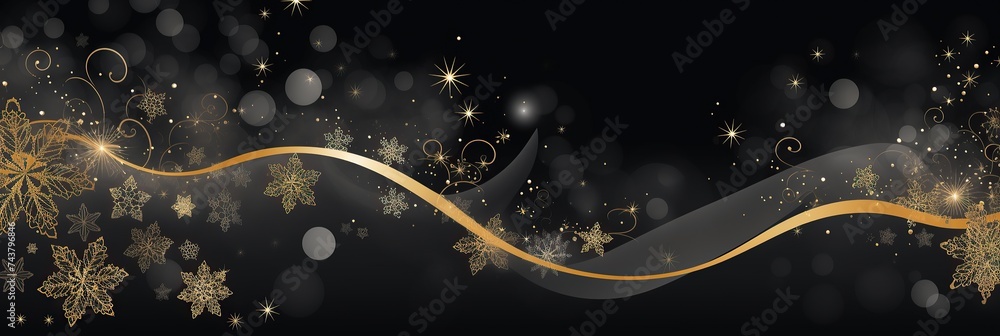Poster black backdrop as delicate snowflakes swirl amidst twinkling stars, creating a whimsical and enchant