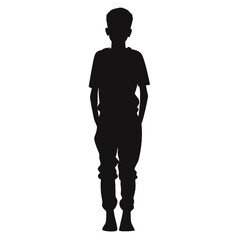 Black silhouette, tattoo of a boy with hands in pockets on white background. Vector.