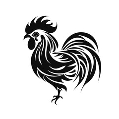 Fototapeta na wymiar Black silhouette, tattoo of a hen, rooster on white background. Vector.