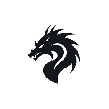 Black silhouette, tattoo of a dragon on white background. Vector.