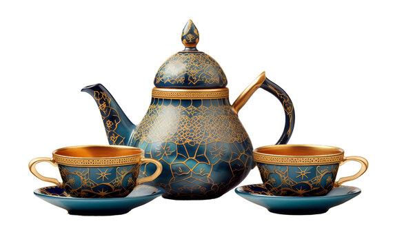 Explore the Elegance of Moroccan Tea Set with Teapot Isolated on Transparent Background PNG.
