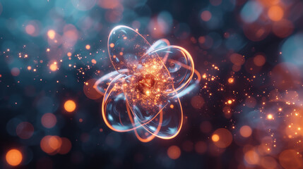 Elementary particle, atom nucleus, quantum effects, thermonuclear fission concept - obrazy, fototapety, plakaty