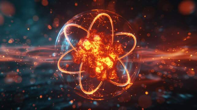 Nano size object, yellow atom concept, nanotechnology, nuclear physics
