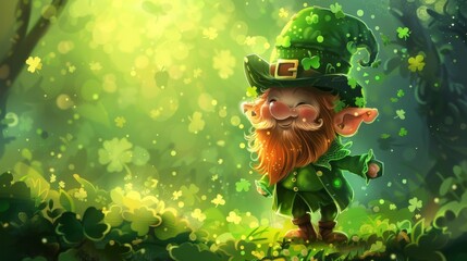 Leprechaun Painting in Green Forest