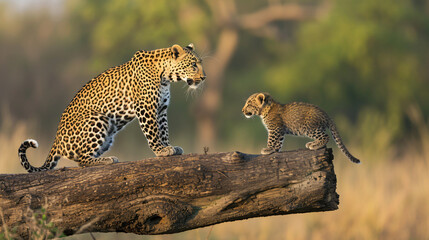 A Mother Leopard (Panthera pardus) Greets Its Cub