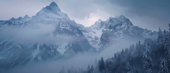 Swiss Alps in winter: a silent kingdom of snow-capped peaks and frosted pines - obrazy, fototapety, plakaty