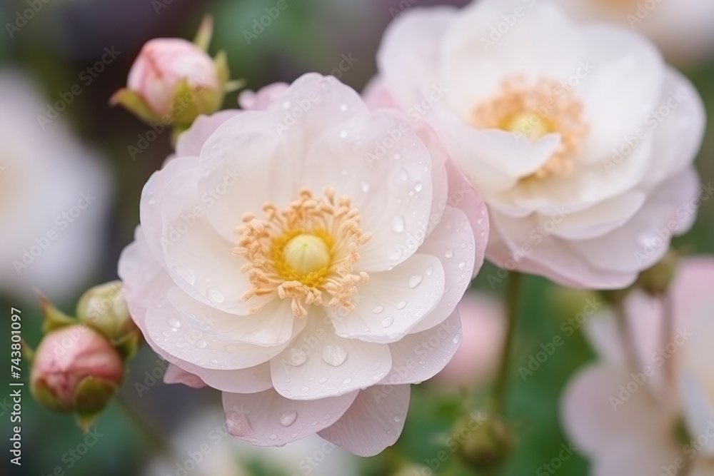 Canvas Prints Close-up of a vibrant pink flower glistening with dew drops in garden