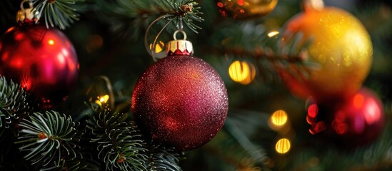 Vibrant ornaments on a tree for Christmas