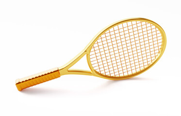 Golden tennis racket isolated on white background. 3d-rendering