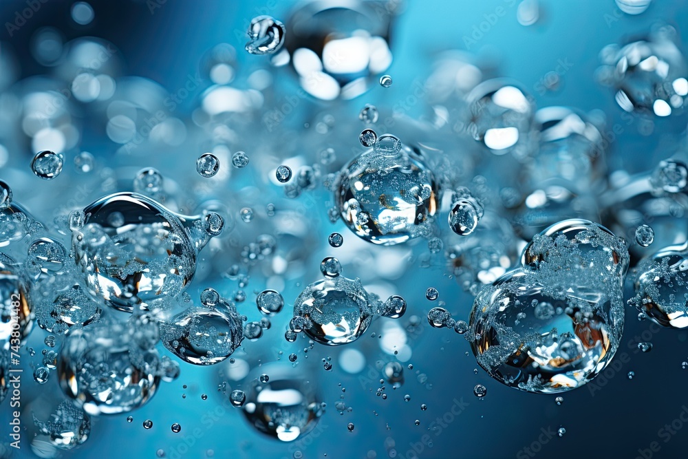 Aufkleber a cluster of sparkling water bubbles float gracefully on a serene blue background