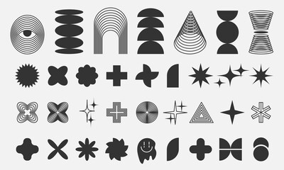Brutalist abstract geometric shapes and grids.Trendy geometric neo brutalism forms,black and white colors. Simple contemporary shapes forms,symbols.Vector illustration EPS 10