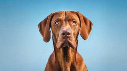 a close up head portrait of a Vizsla, head high looking proud, supermodel pose, national geographic photography