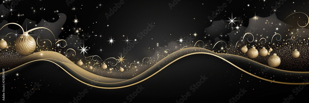 Aufkleber a black banner adorned with shimmering gold stars and elegant swirls, creating a mesmerizing and enc