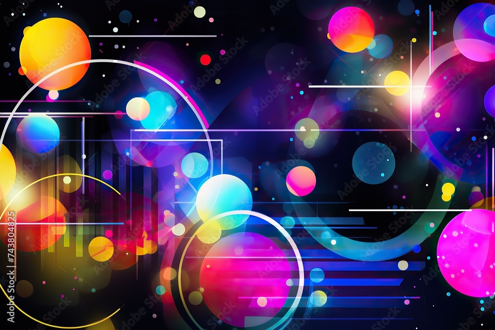 Aufkleber Colorful abstract background with vibrant circles and dynamic lines intertwining in a harmonious and energetic display of whimsy
