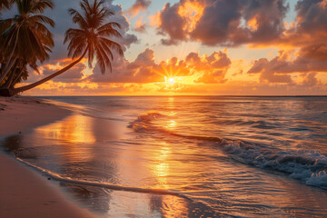 Fototapeta na wymiar Beautiful tropical beach landscape at sunset and sunrise. Nature concept