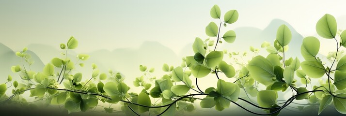 A graceful tree branch adorned with vibrant green leaves sways gently in the breeze, creating a mesmerizing display of natures beauty