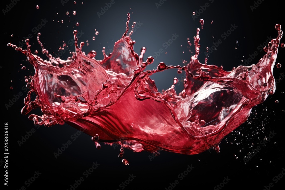 Poster a vibrant red liquid is being flung into the air, creating a mesmerizing splash and droplets suspend