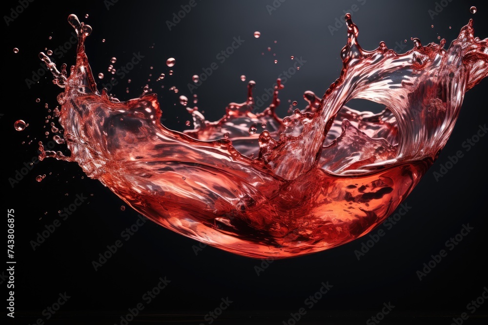 Poster a vibrant red liquid bursts out of a wine glass in a dynamic and energetic display of fluid movement