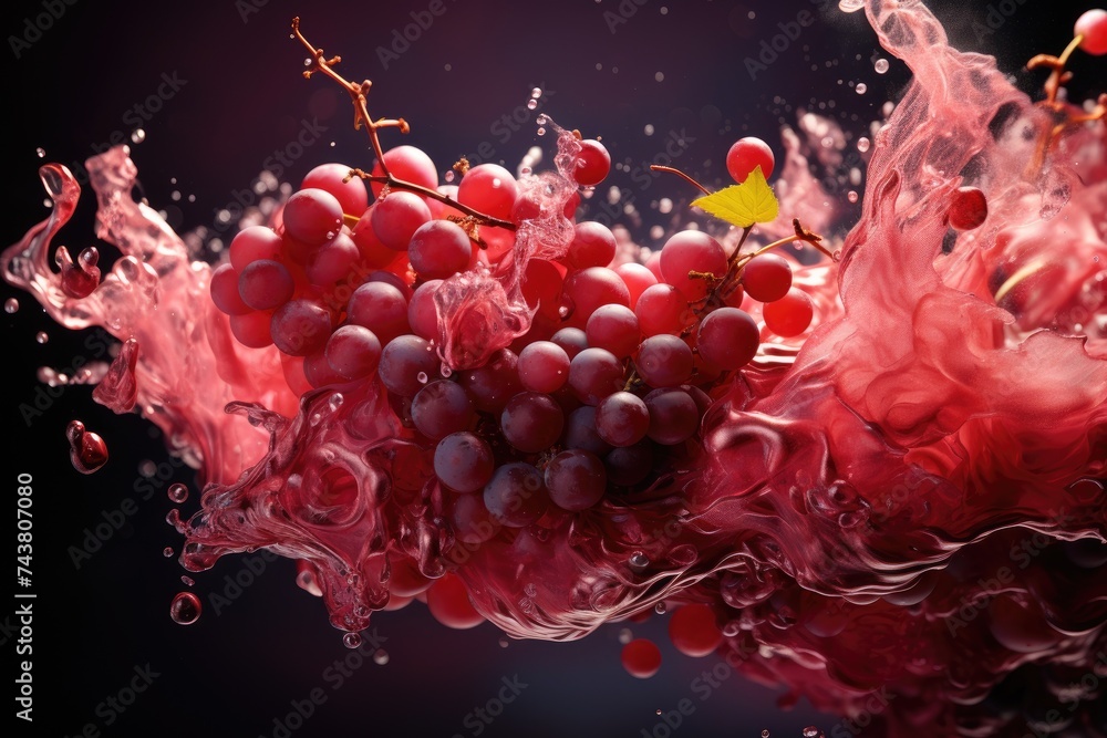Poster A bunch of grapes gracefully floats in clear water, creating a stunning visual of natures harmony and beauty