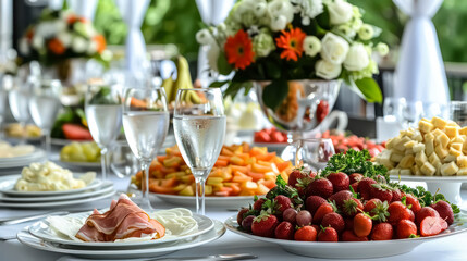 Fototapeta na wymiar Image of a table set for a vegan dinner party