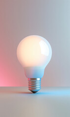 Traditional dimly lit lightbulb against greybackground with soft red light.