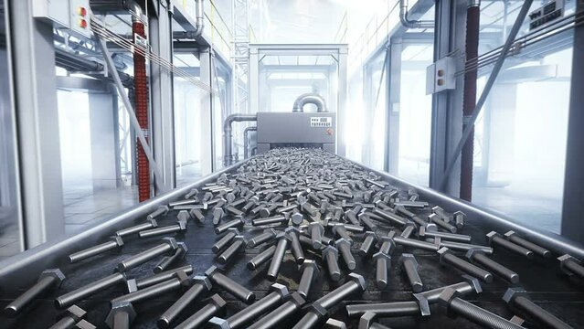 bolt factory process. Production line. realistic 4k animation.