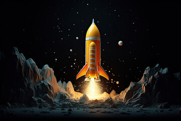 Obraz premium space shuttle in start. Rocket taking off into the sky. rocket launch isolated on black background