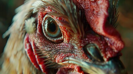 Closeup Thai Cockfight's head, Chicken head, very clear eyeball
