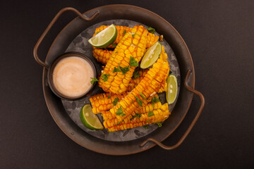 Homemade Corn Ribs Served With Spicy Mayo.