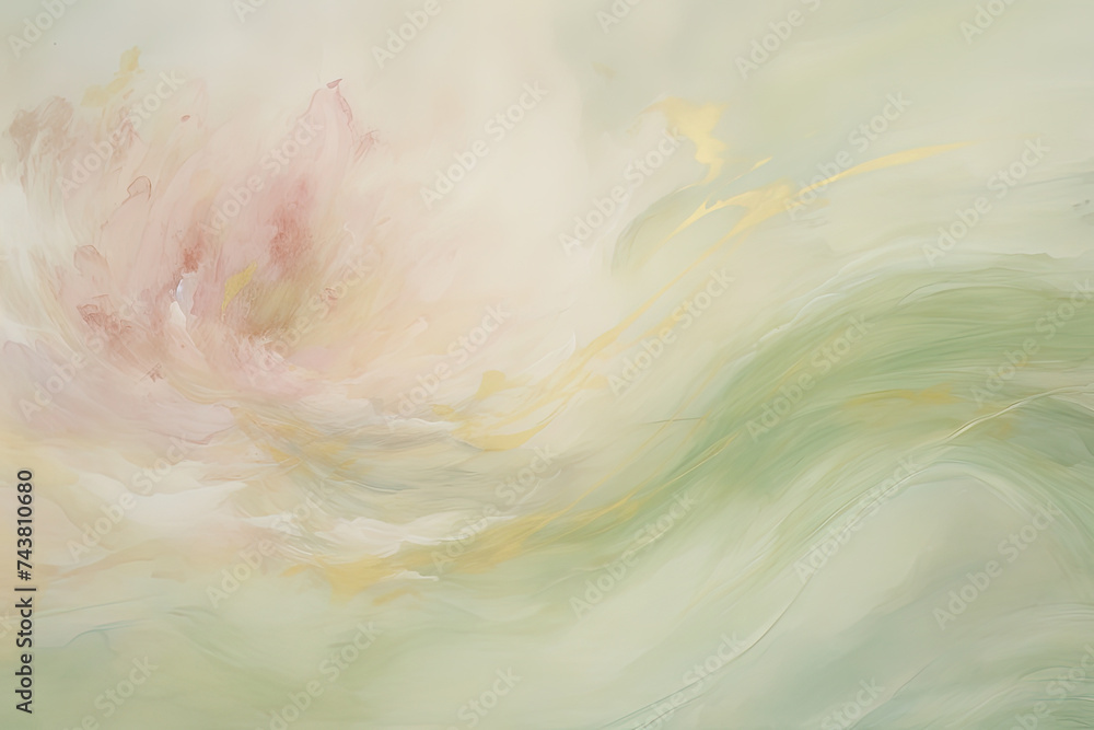 Aufkleber This painting features a mesmerizing blend of vibrant green and soft pink swirls, creating a dynamic and harmonious composition that draws the viewer into a world of captivating movement and color
