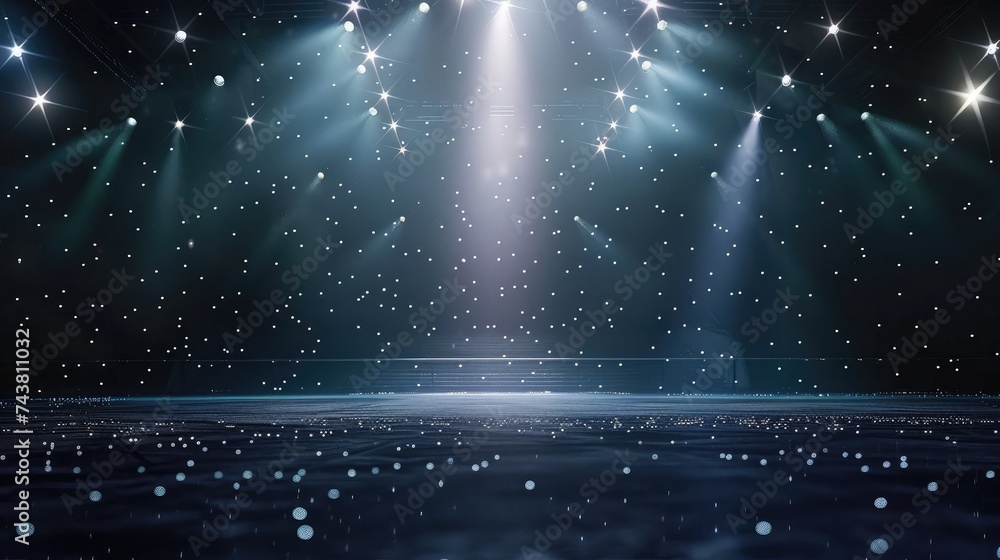 Poster background. beautiful empty winter background and empty ice rink with lights. spotlight shines on th