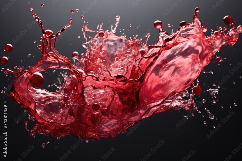 Aufkleber A vibrant red liquid wine  splashes energetically into the cool, calm water, creating mesmerizing patterns and ripples