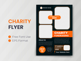 Charity Flyer design and Event Fundraising banner volunteer Advertising poster template vector