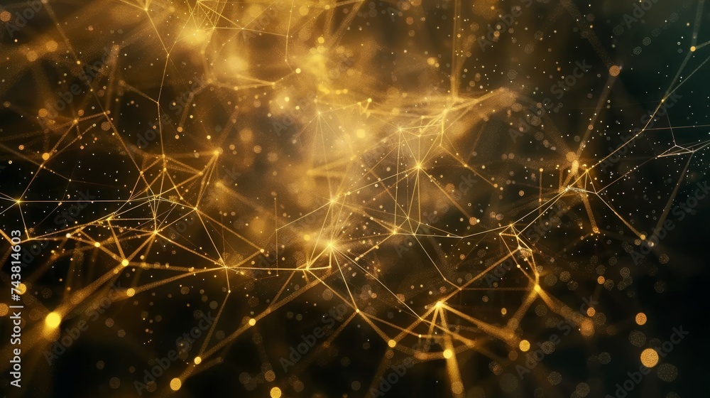 Wall mural a golden fractal network with shimmering particles, symbolizing connections and networks in a digita