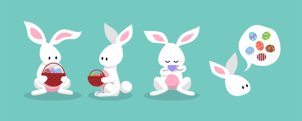 Cute Easter bunny clipart sets. Bunny holding basket filled with Easter egg