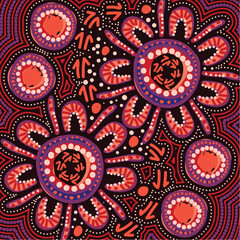 Aboriginal artwork style illustration with dot art motifs