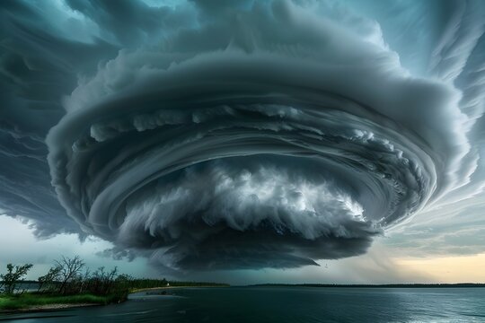 Stormy Sky with Towering Tornado at Sunrise