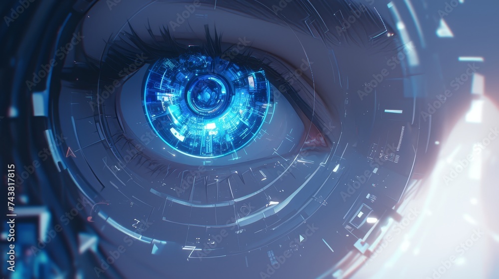 Aufkleber conceptual image of artificial intelligence, a robot and a human looking at each other in a smart wo
