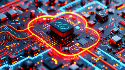 Technology at the Core, Computer Circuit Board Closeup, Digital and Electronic Engineering, Blue and Black Tech Background, Microprocessor and Network Components