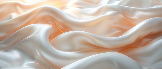 An abstract white background with a smooth curve and flowing satin wave design can serve as a backdrop for text or product design. - obrazy, fototapety, plakaty