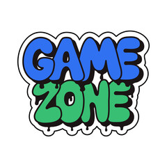 Bubble street style lettering. Text Game zone with patches of paint. Trendy 90s style concept on white background. Suitable for printout, t shirt print, textile, signboard