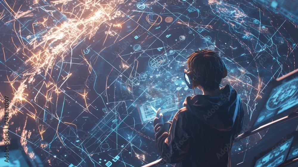 Poster Technology and science of big data. Data scientists query, analyze and visualize complex data sets with artificial intelligence, machine learning, and analytics.